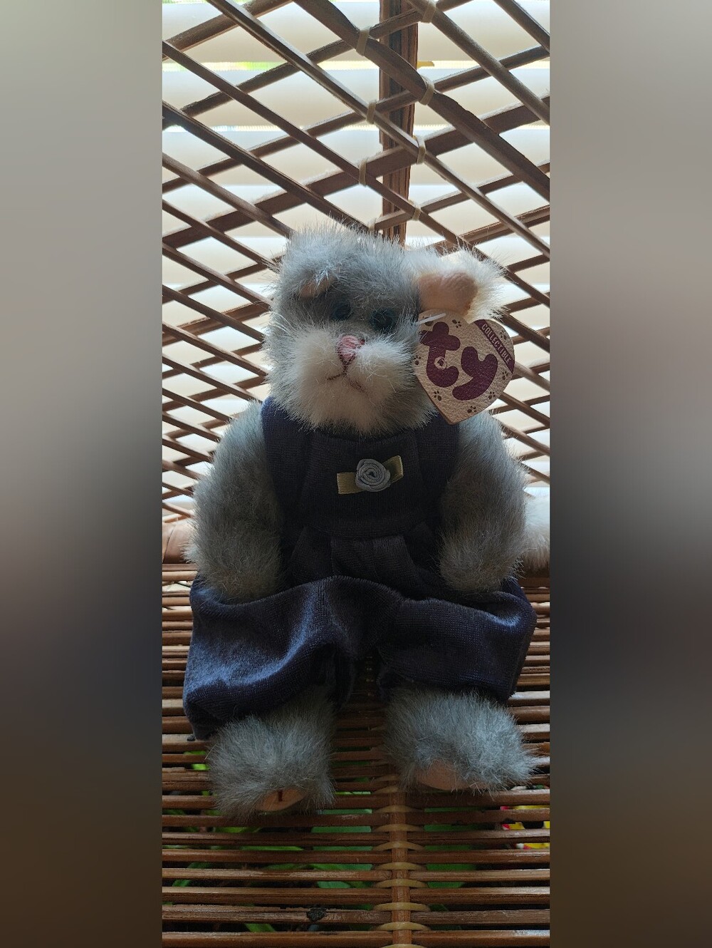 1993 TY Attic Treasure Whiskers Gray Cat Jointed Stuffed Plush Toy